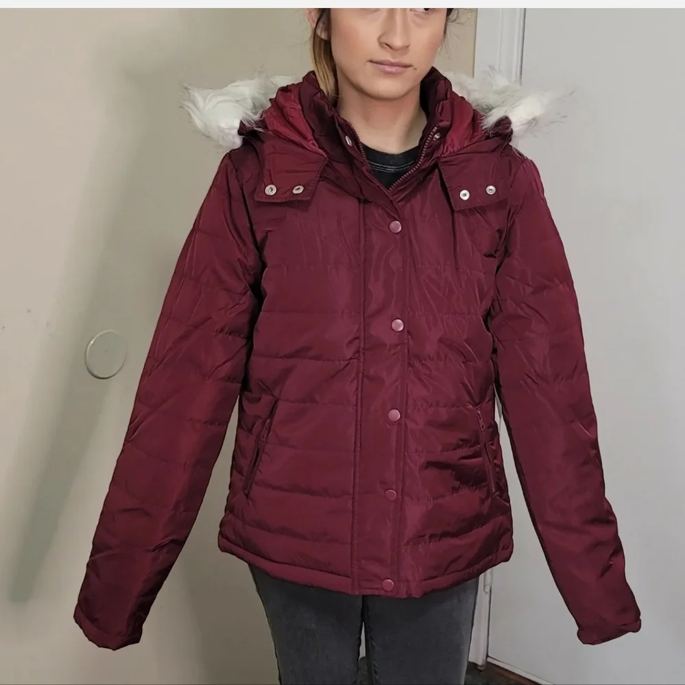 Burgundy junior size Small jackets, full zip hood - Picture 1 of 7